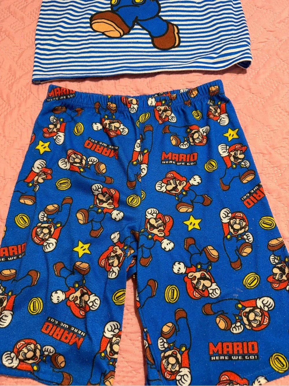 Nintendo Blue & White Mario Striped Tee and Blue Mario Print Shorts